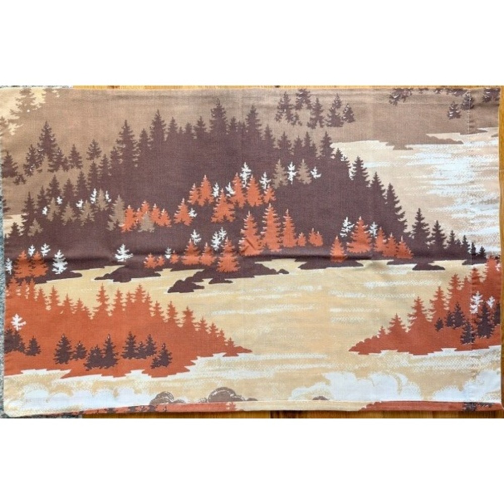 Vintage Full Size Fitted sheet plus 1 pillowcase, mountain scenery BIBB
